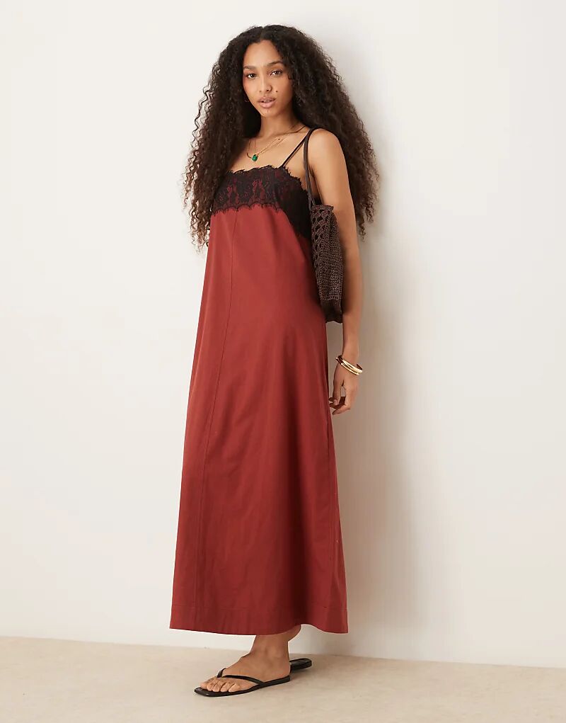 Платье миди с кружевным накладным элементом ASOS DESIGN бордового цвета
Платье миди с кружевным накладным элементом ASOS DESIGN бордового цвета