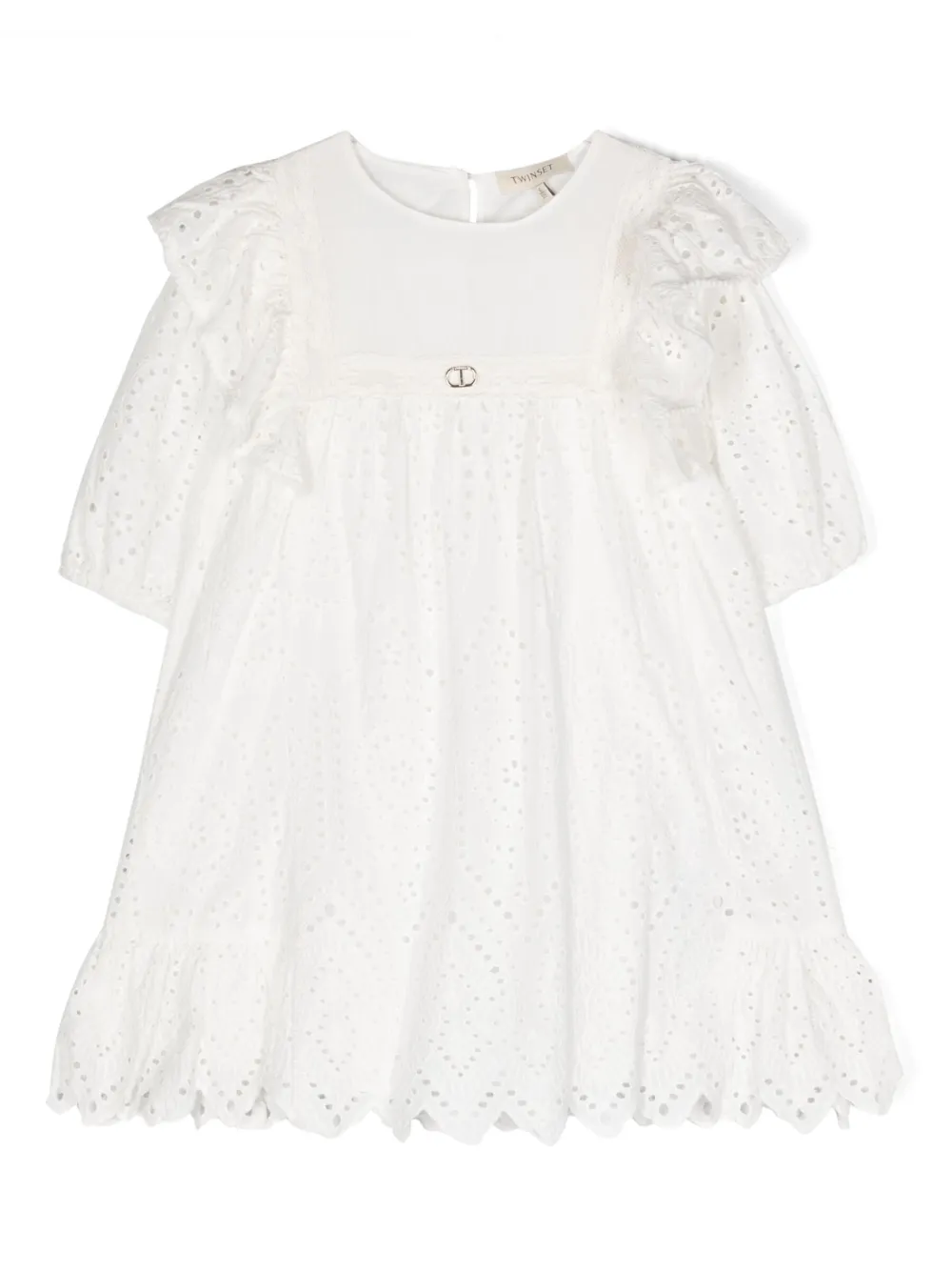 Платье с оборками и английской вышивкой Twinset Kids, белый
Платье с оборками и английской вышивкой Twinset Kids, белый