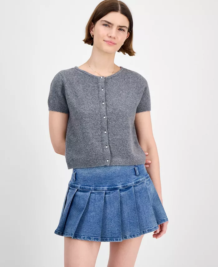 Кардиган с короткими рукавами и искусственным жемчугом для юниоров Hippie Rose, серый 
Кардиган с короткими рукавами и искусственным жемчугом для юниоров Hippie Rose, серый