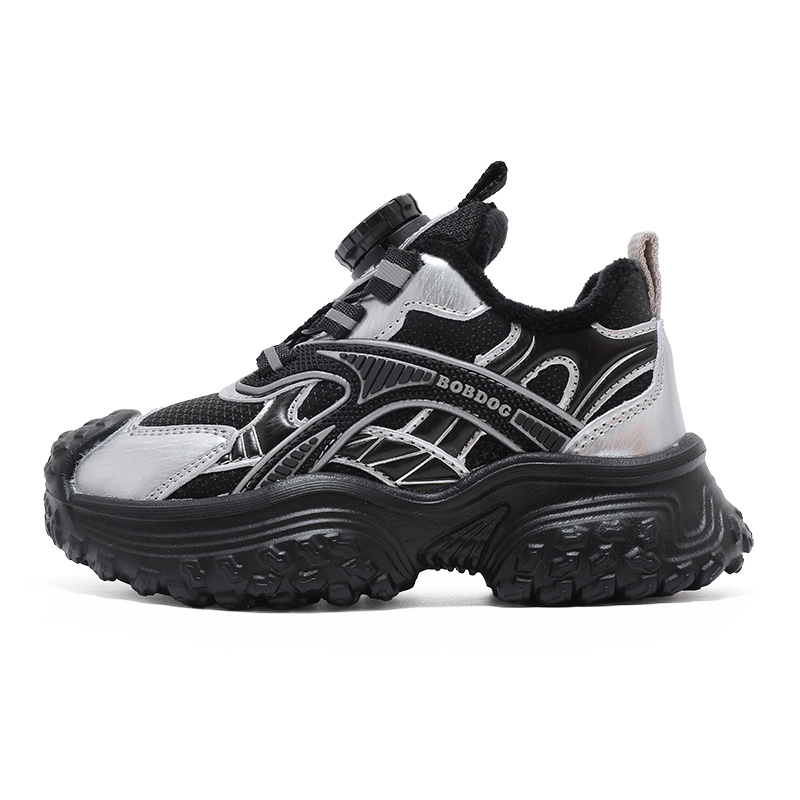 Нескользящие износостойкие низкие детские кроссовки для повседневной носки BOBDOG, черный/серебряный 
Нескользящие износостойкие низкие детские кроссовки для повседневной носки BOBDOG, черный/серебряный