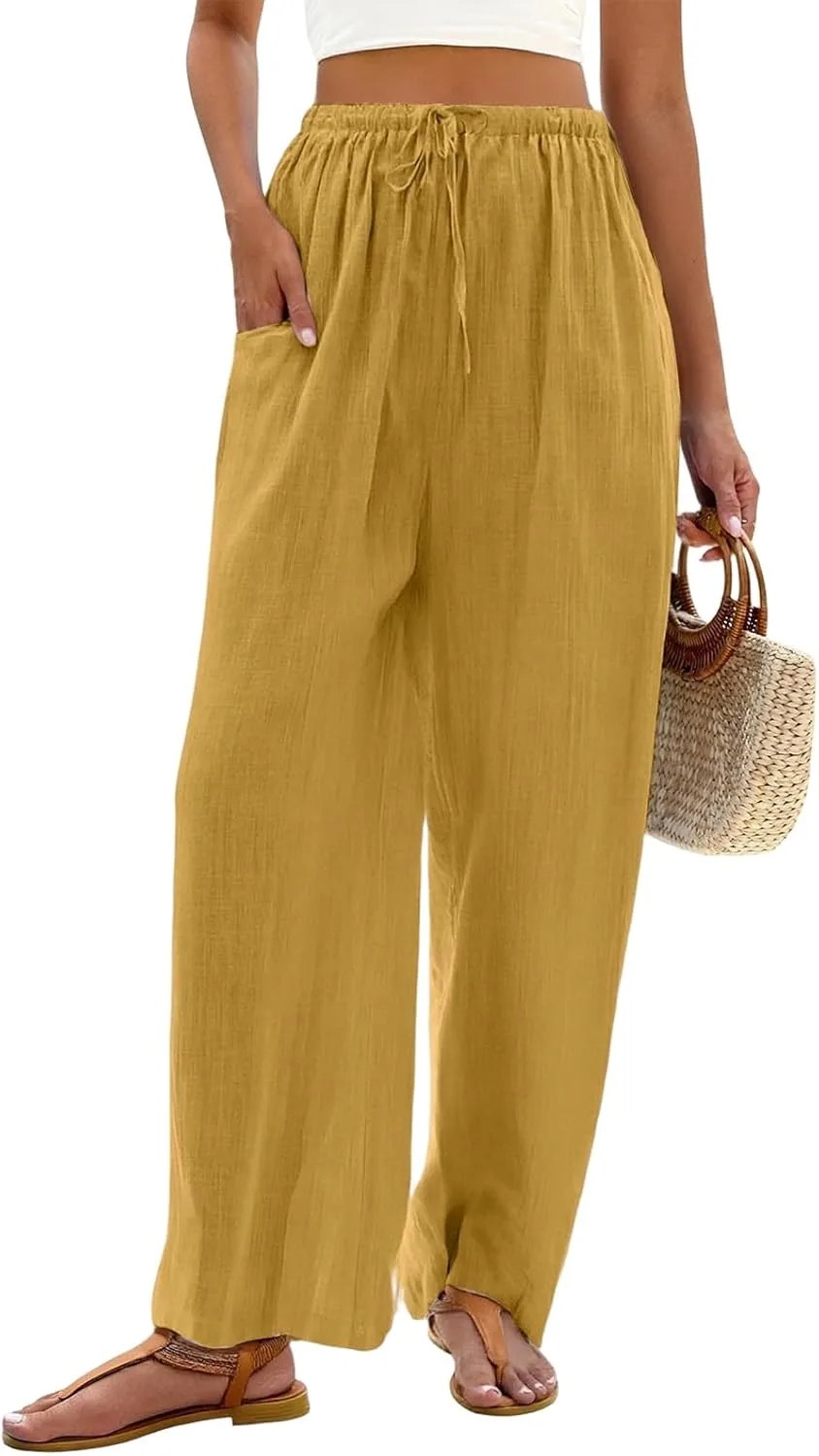 Женские льняные брюки летние палаццо с завязками на талии Shusuen
Женские льняные брюки летние палаццо с завязками на талии Shusuen