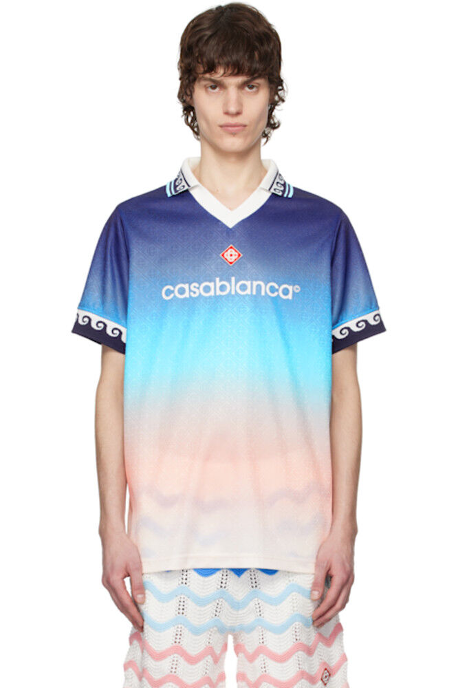 Футболка-поло с градиентом из синего жаккарда Casablanca
Футболка-поло с градиентом из синего жаккарда Casablanca
