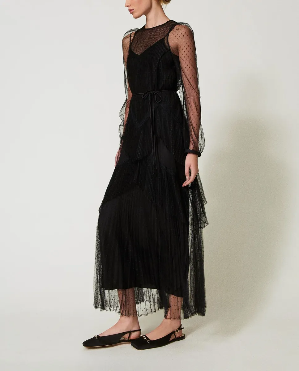 Длинное платье из плиссированного тюля Twinset, черный
Длинное платье из плиссированного тюля Twinset, черный