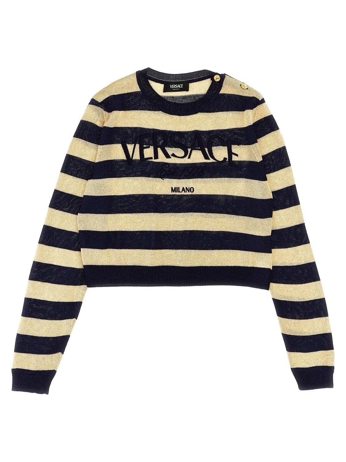 Полосатый свитер с люрексом и вышивкой логотипа Versace Kids, мультиколор
Полосатый свитер с люрексом и вышивкой логотипа Versace Kids, мультиколор