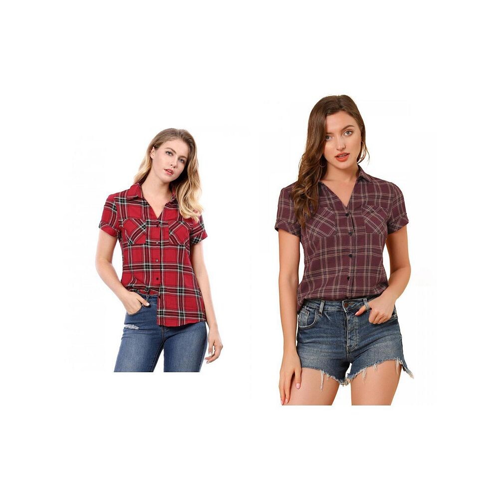 2 упаковки женских хлопковых рубашек в клетку с короткими рукавами и пуговицами спереди ALLEGRA K, цвет Red Burgundy
2 упаковки женских хлопковых рубашек в клетку с короткими рукавами и пуговицами спереди ALLEGRA K, цвет Red Burgundy