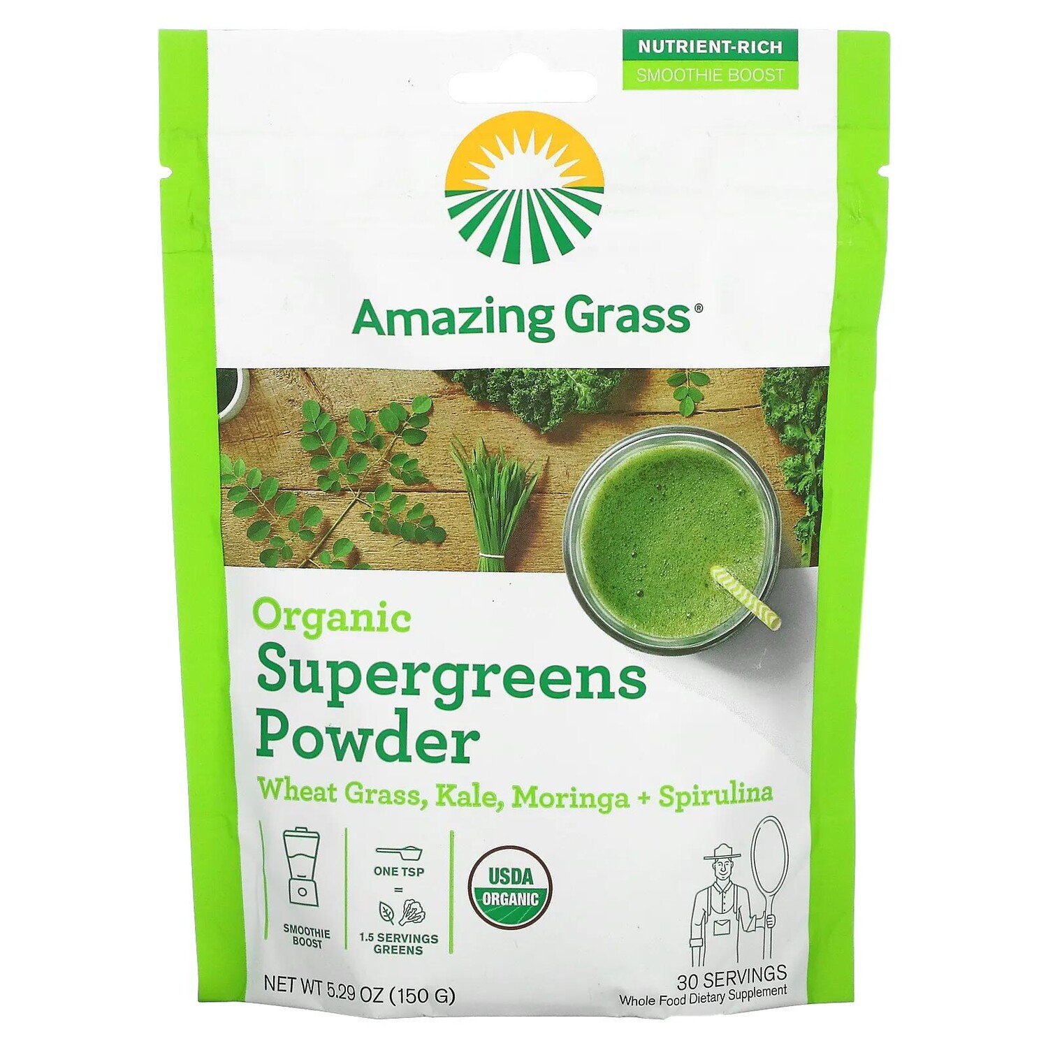 Amazing Grass Organic SuperGreens Powder 5,29 унц. (150 г)
Amazing Grass Organic SuperGreens Powder 5,29 унц. (150 г)