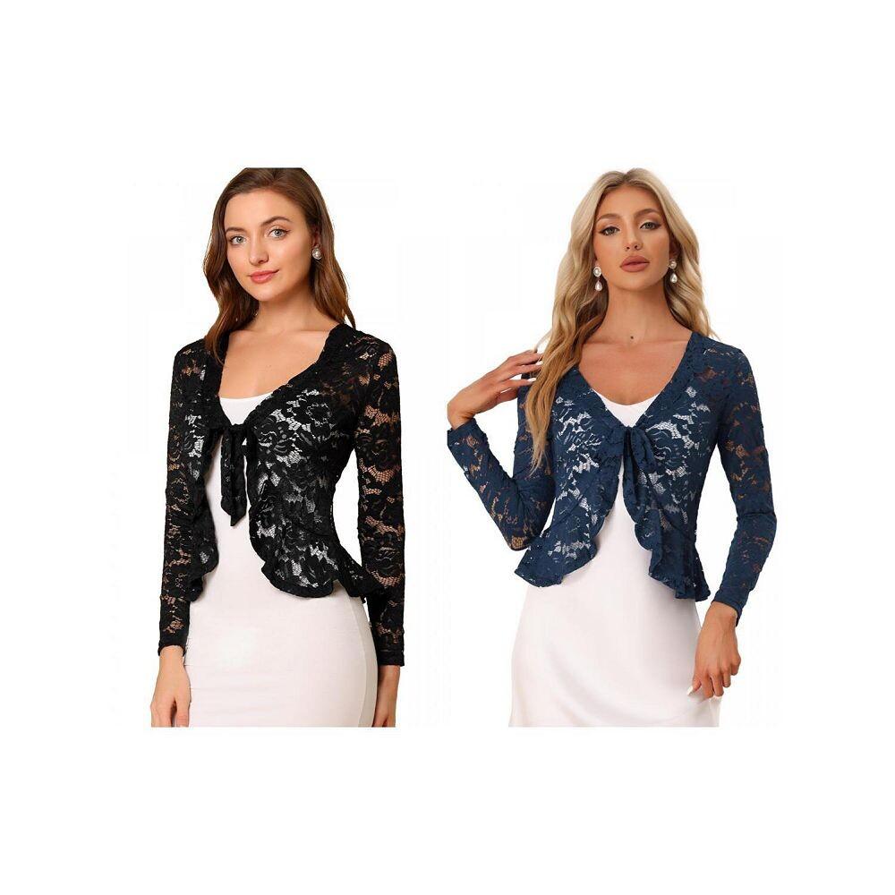 Набор из 2 комплектов женских укороченных кардиганов с завязками спереди и прозрачными кружевными подолами с рюшами и цветочным принтом ALLEGRA K, цвет Black Dark Blue
Набор из 2 комплектов женских укороченных кардиганов с завязками спереди и прозрачными кружевными подолами с рюшами и цветочным принтом ALLEGRA K, цвет Black Dark Blue