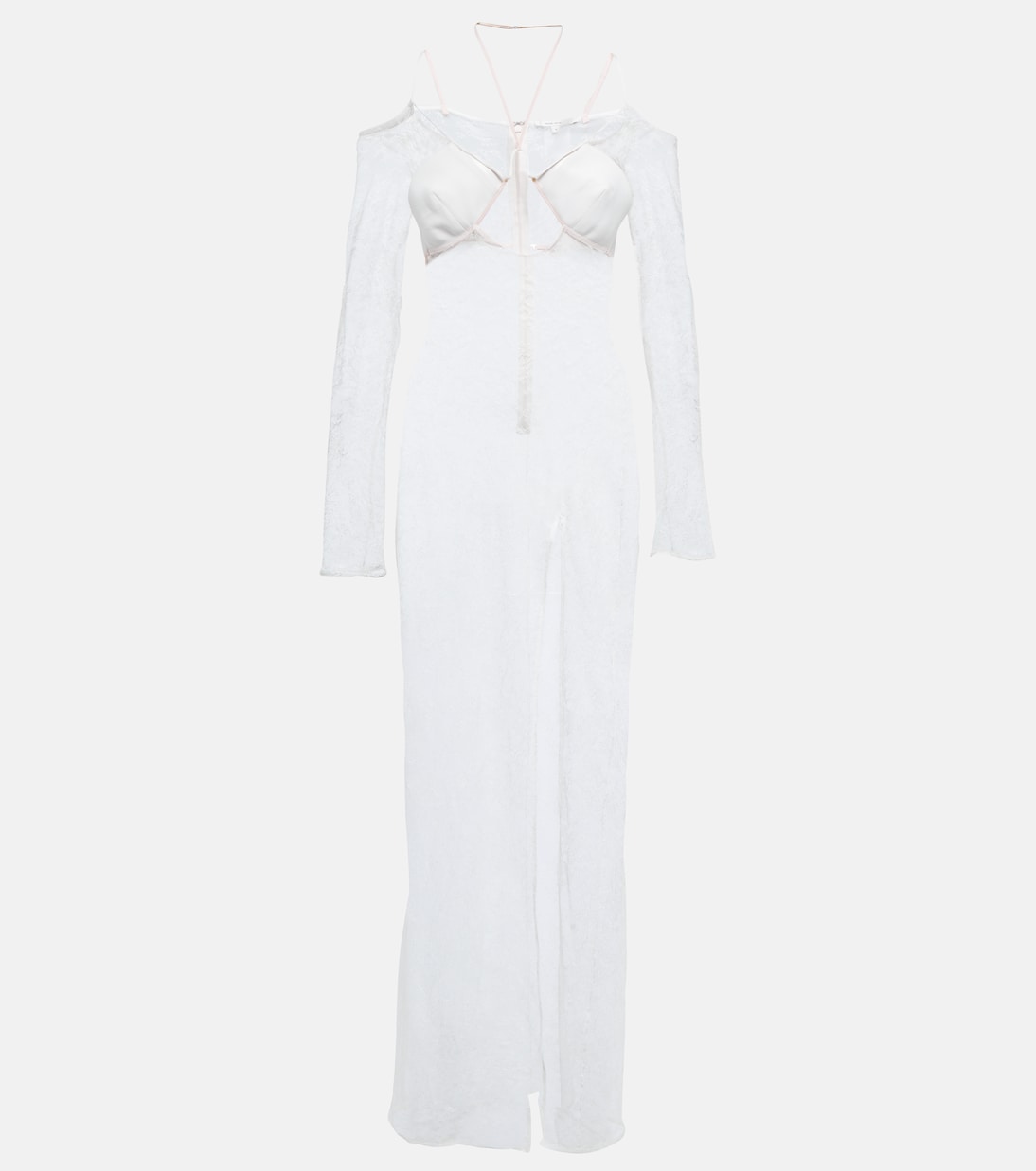 Свадебное платье с вырезом и кружевом Nensi Dojaka, белый 
Свадебное платье с вырезом и кружевом Nensi Dojaka, белый