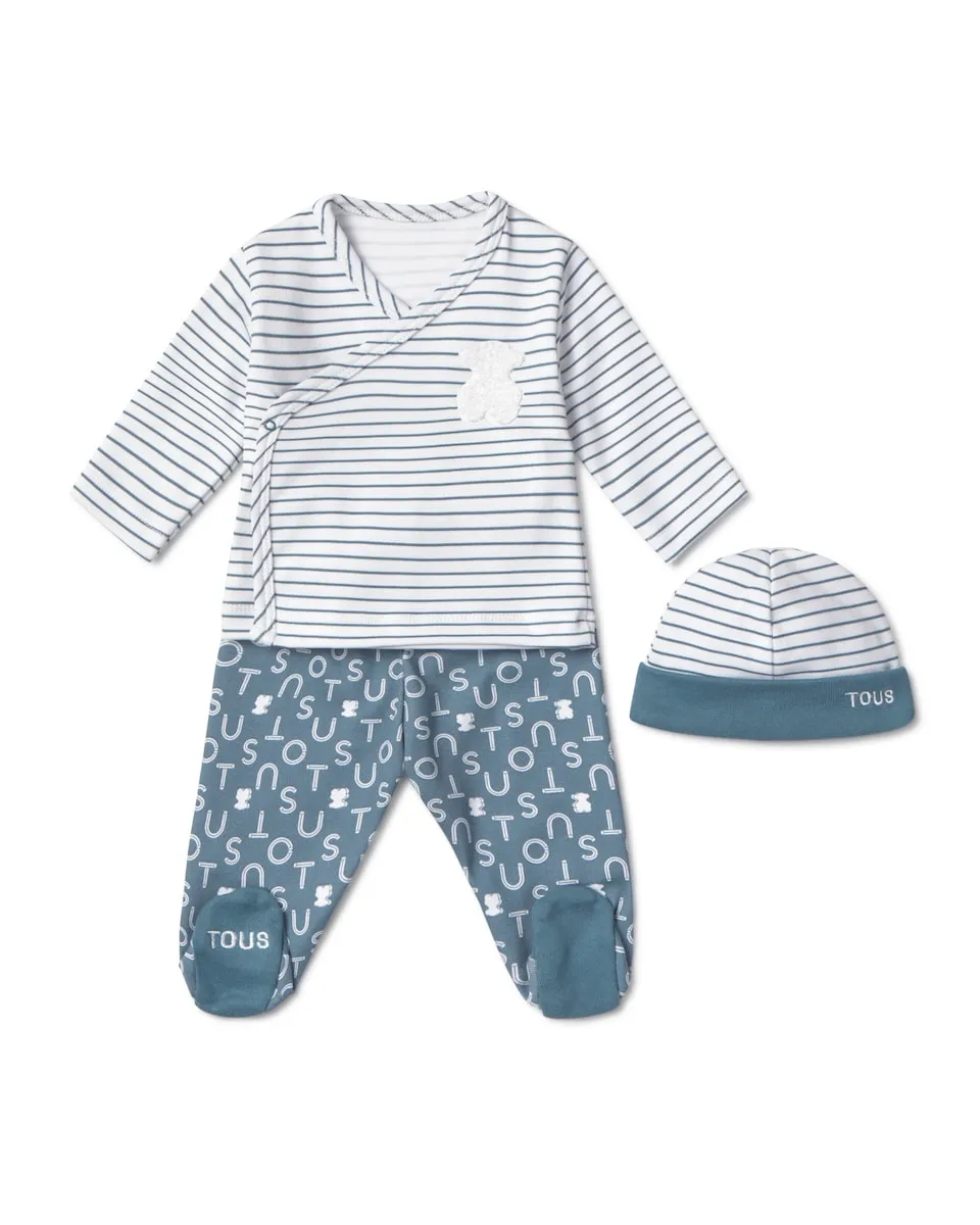 Комплект для новорожденного из хлопка в полоску с принтом Tous, синий/белый
Комплект для новорожденного из хлопка в полоску с принтом Tous, синий/белый