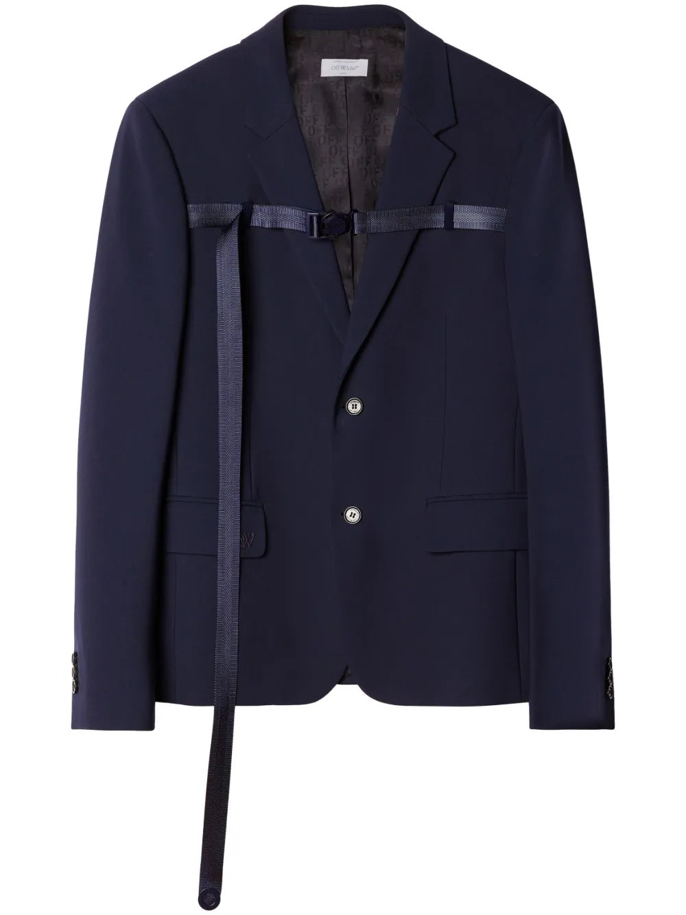 Однобортный пиджак с ремешком и пряжкой OFF-WHITE, синий
Однобортный пиджак с ремешком и пряжкой OFF-WHITE, синий