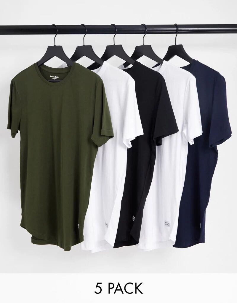 Набор из 5 удлиненных футболок Jack & Jones различных цветов с закругленными краями
Набор из 5 удлиненных футболок Jack & Jones различных цветов с закругленными краями