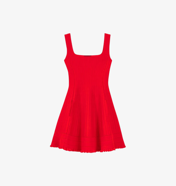 Мини-Платье из эластичного трикотажа с расклешенным подолом и квадратным вырезом Maje, красный