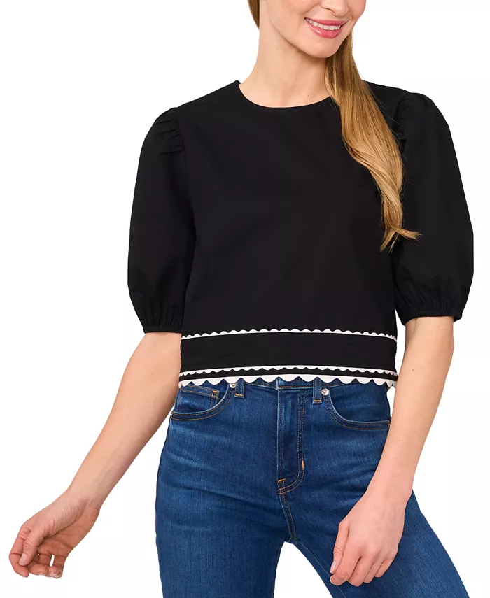 Женская хлопковая блузка с коротким рукавом-фонариком и круглым вырезом CeCe, черный
Женская хлопковая блузка с коротким рукавом-фонариком и круглым вырезом CeCe, черный