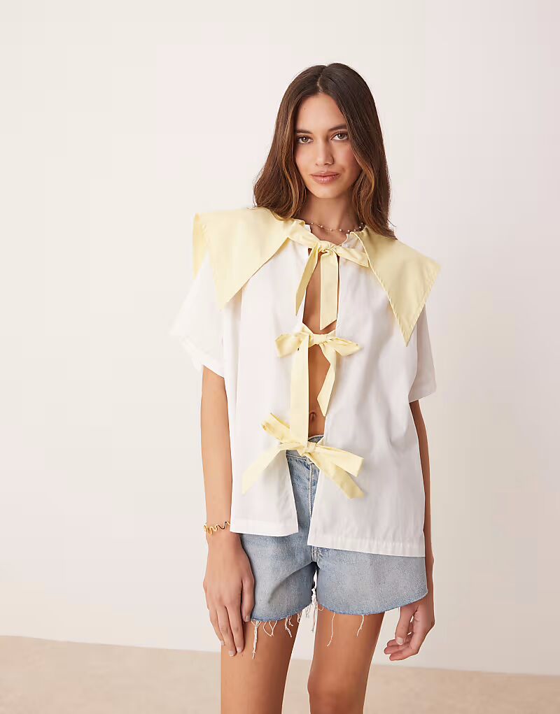 Блузка VRG GRL Romy с завязками белого и лимонного цветов
Блузка VRG GRL Romy с завязками белого и лимонного цветов