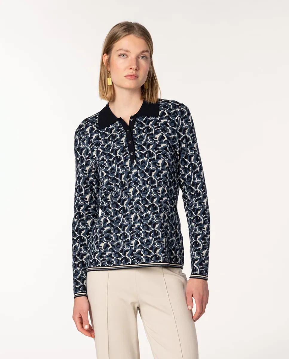 Женский джемпер с жаккардовым анималистическим принтом и воротником поло Naulover, синий
Женский джемпер с жаккардовым анималистическим принтом и воротником поло Naulover, синий