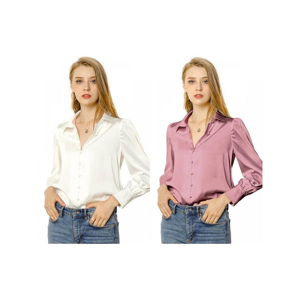 2 комплекта женских атласных рубашек на пуговицах с длинным рукавом и воротником-стойкой ALLEGRA K, цвет White And Dusty Pink
2 комплекта женских атласных рубашек на пуговицах с длинным рукавом и воротником-стойкой ALLEGRA K, цвет White And Dusty Pink