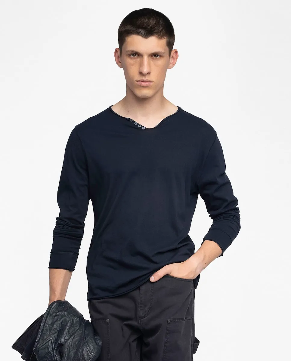 Тунисская футболка Монастир мужская с длинным рукавом из хлопка Zadig & Voltaire, темно-синий 
Тунисская футболка Монастир мужская с длинным рукавом из хлопка Zadig & Voltaire, темно-синий