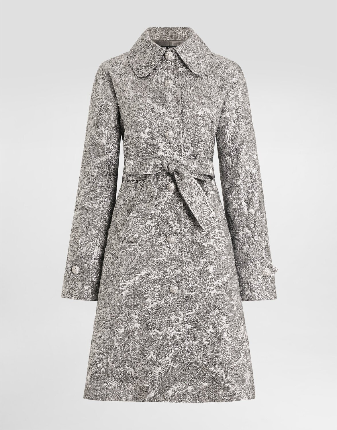 Тренч из жаккардовой ткани с цветочным рисунком и ламе Dolce & Gabbana, серебряный
Тренч из жаккардовой ткани с цветочным рисунком и ламе Dolce & Gabbana, серебряный