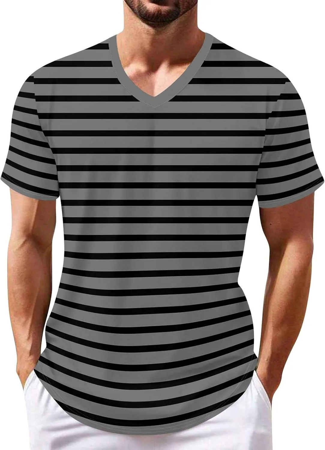 Ymosrh Мужская футболка с V-образным вырезом, полосками и принтом, размеры S-3XL
Ymosrh Мужская футболка с V-образным вырезом, полосками и принтом, размеры S-3XL