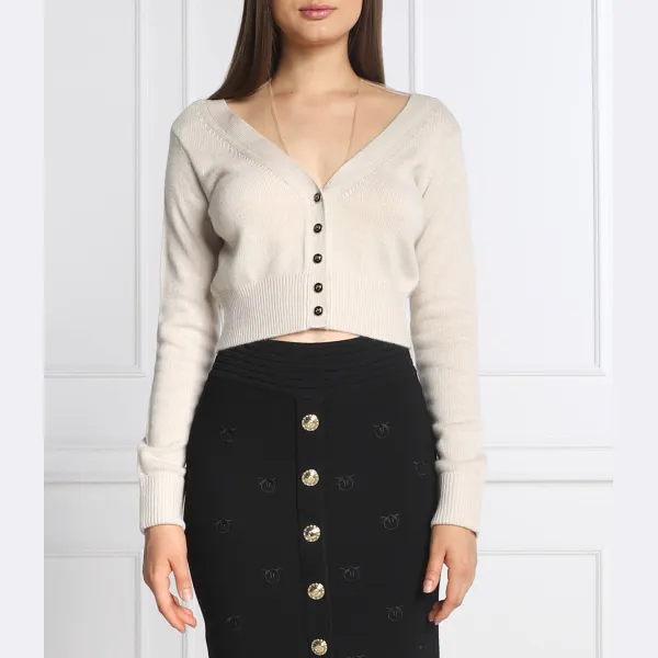 Укороченный кардиган объемного кроя с добавлением шерсти Pinko, бежевый
Укороченный кардиган объемного кроя с добавлением шерсти Pinko, бежевый