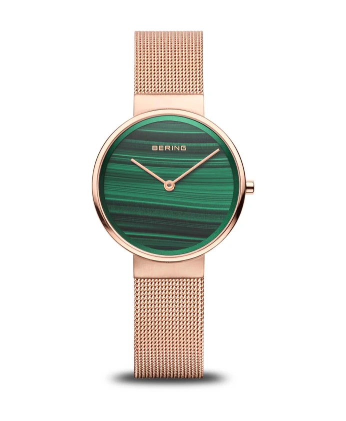 Классические наручные часы из розового золота с малахитовым циферблатом 14531-368 Bering, желтый
Классические наручные часы из розового золота с малахитовым циферблатом 14531-368 Bering, желтый