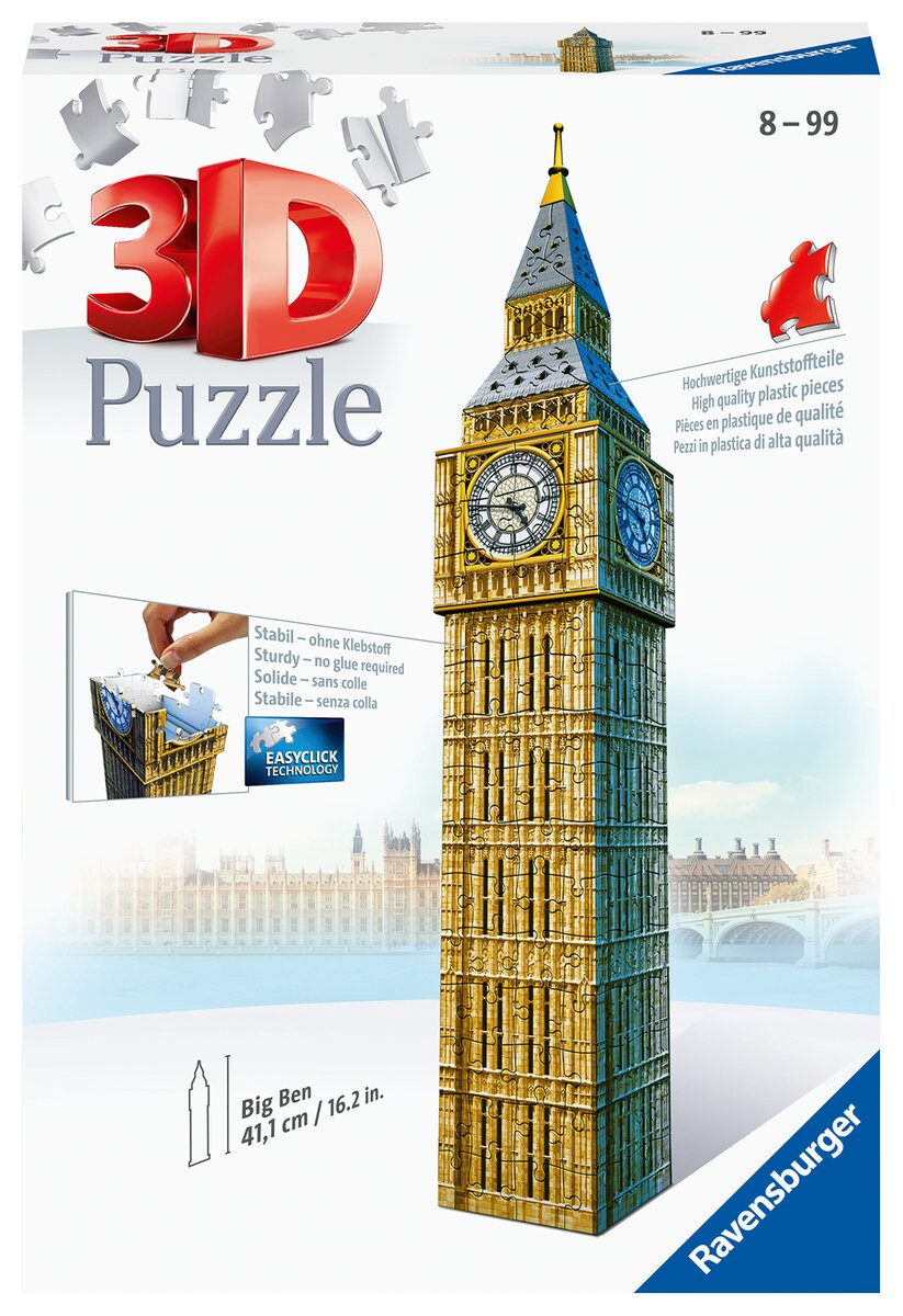 Пазл Ravensburger, 3D, Здания, Биг Бен, 216 шт.
Пазл Ravensburger, 3D, Здания, Биг Бен, 216 шт.