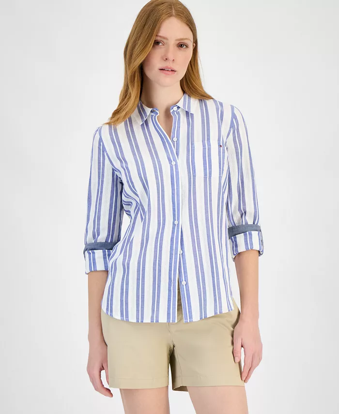 Женская хлопковая рубашка в полоску с текстурой Tommy Hilfiger, мультиколор
Женская хлопковая рубашка в полоску с текстурой Tommy Hilfiger, мультиколор