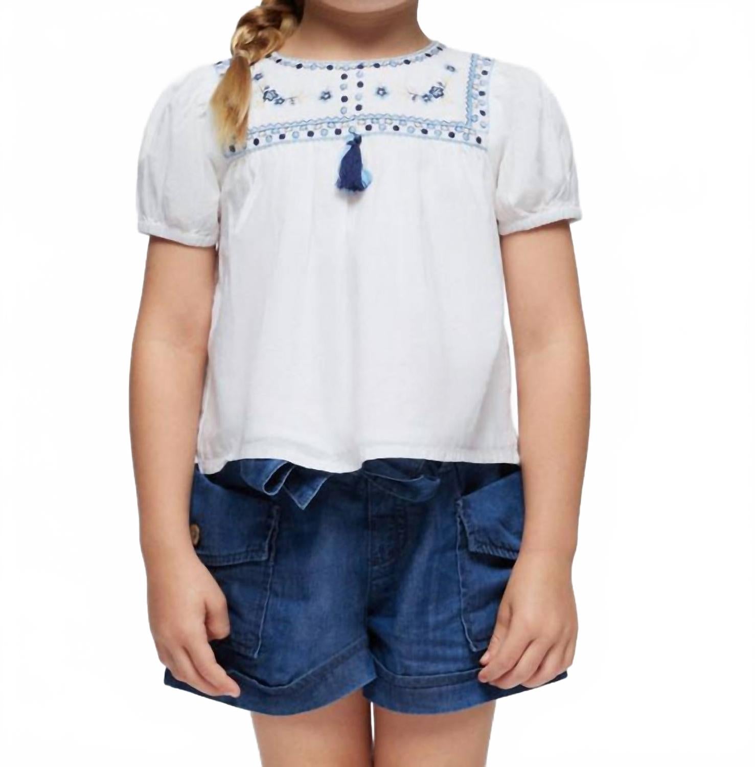 Mayoral Детская крестьянская блузка с цветочной вышивкой, китайское производство, сине-белая
Mayoral Детская крестьянская блузка с цветочной вышивкой, китайское производство, сине-белая