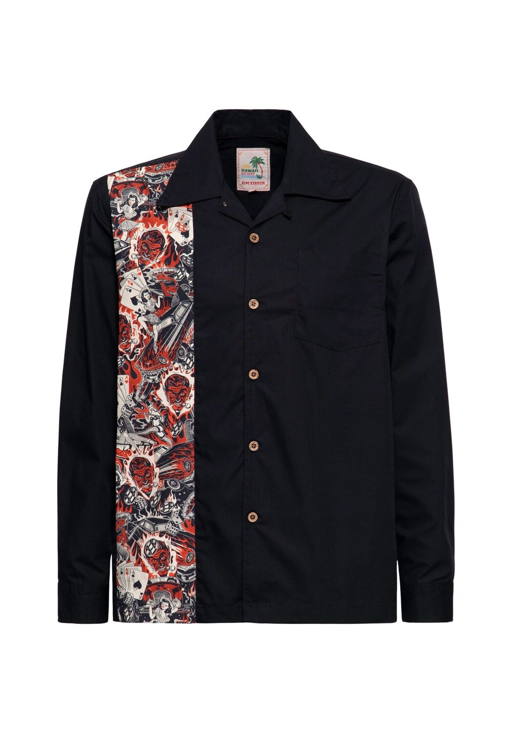 Рубашка с длинным рукавом и иллюстративным рисунком сбоку в стиле рокабилли KING KEROSIN, черный
Рубашка с длинным рукавом и иллюстративным рисунком сбоку в стиле рокабилли KING KEROSIN, черный