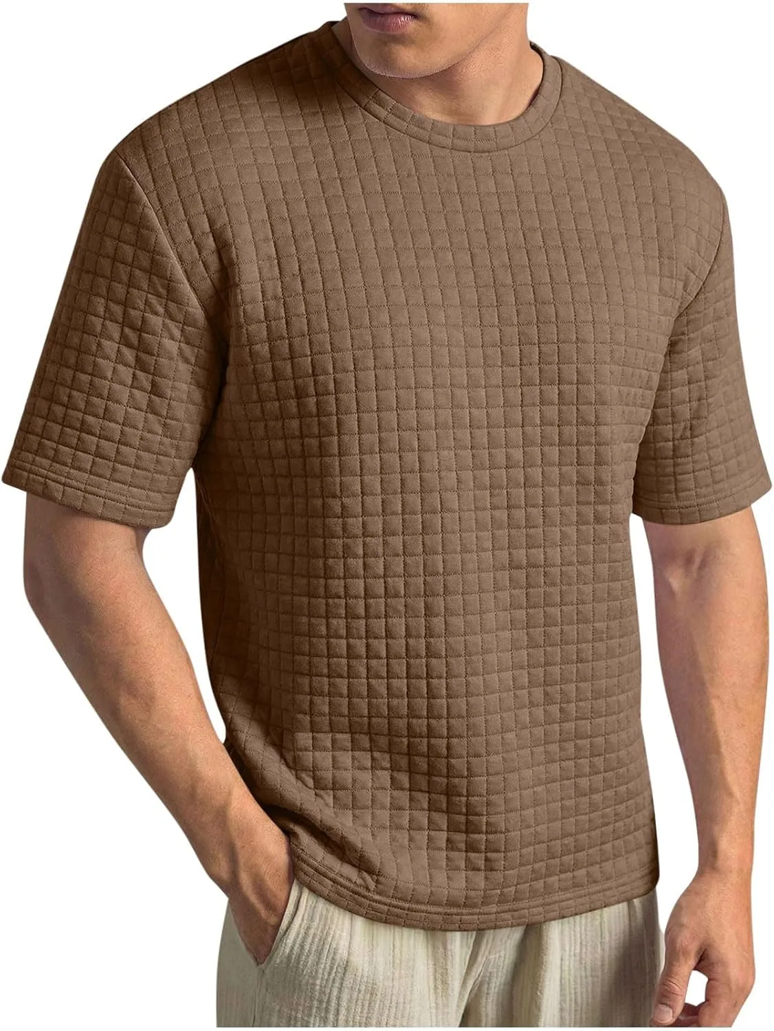 Мужская однотонная клетчатая футболка с коротким рукавом
Мужская однотонная клетчатая футболка с коротким рукавом