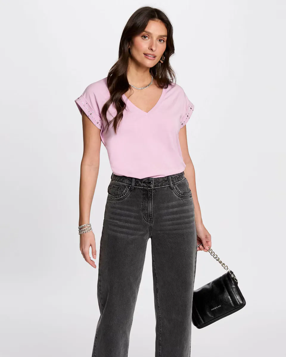 Женская футболка с коротким рукавом и заклепками Morgan, розовый
Женская футболка с коротким рукавом и заклепками Morgan, розовый