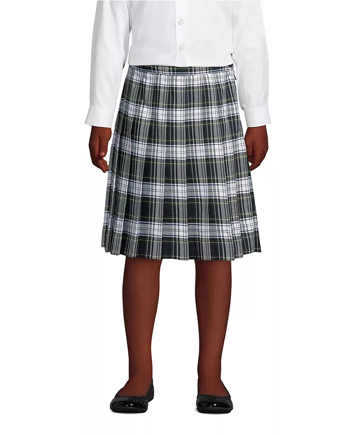 Школьная юбка для девочек в клетку плиссе ниже колена Lands' End, белый 
Школьная юбка для девочек в клетку плиссе ниже колена Lands' End, белый