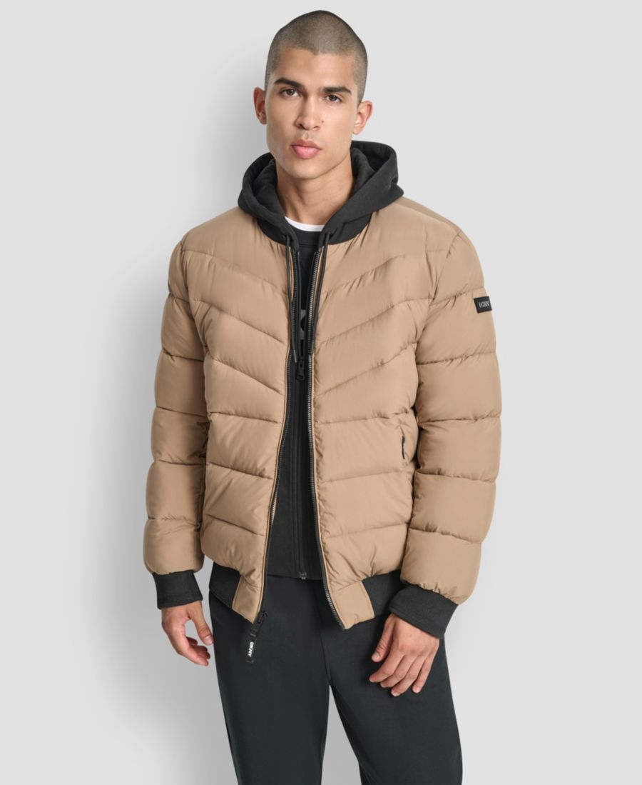 Мужская стеганая куртка-бомбер с капюшоном DKNY, Tan
Мужская стеганая куртка-бомбер с капюшоном DKNY, Tan