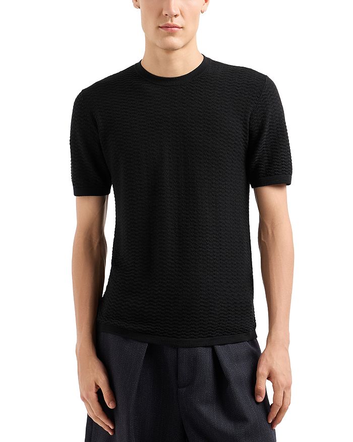 Джемпер с коротким рукавом и жаккардовым узором Emporio Armani, черный 
Джемпер с коротким рукавом и жаккардовым узором Emporio Armani, черный