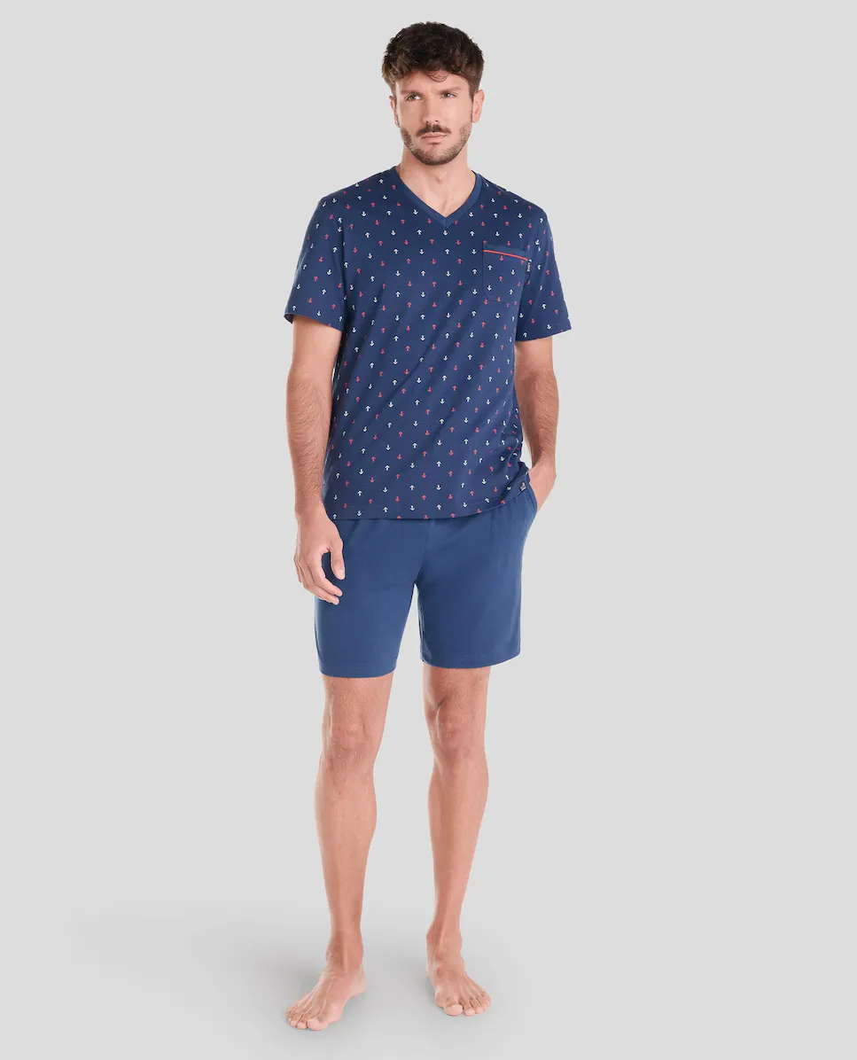 Мужская короткая пижама с принтом Lohe, темно-синий
Мужская короткая пижама с принтом Lohe, темно-синий
