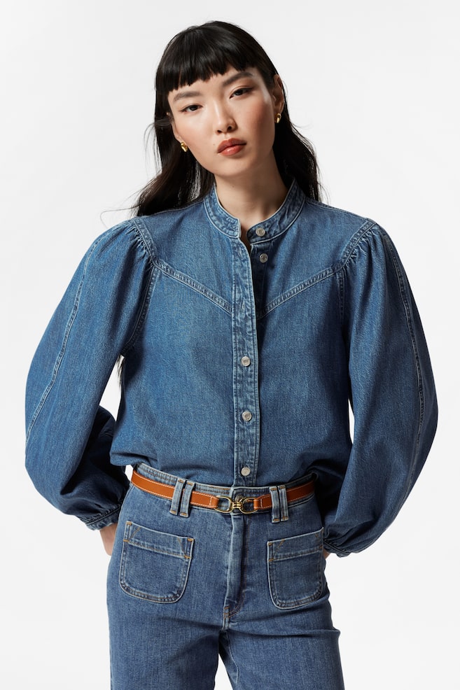 Джинсовая блузка с рукавами-фонариками & Other Stories, синий 
Джинсовая блузка с рукавами-фонариками & Other Stories, синий