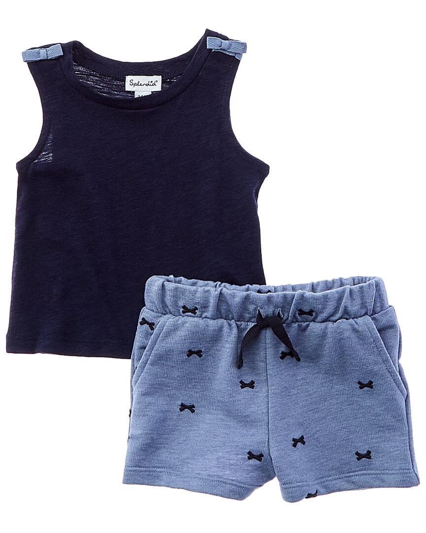 Великолепный комплект из 2 предметов: майка и шорты с вышивкой бантом Splendid, синий 
Великолепный комплект из 2 предметов: майка и шорты с вышивкой бантом Splendid, синий