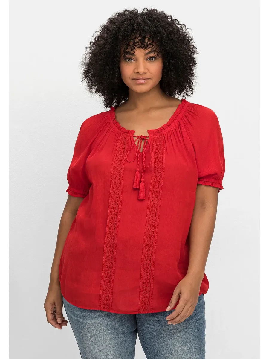 Туника sheego by Joe Browns "Большие размеры" в стиле бохо с кружевом крючком, красный 
Туника sheego by Joe Browns "Большие размеры" в стиле бохо с кружевом крючком, красный
