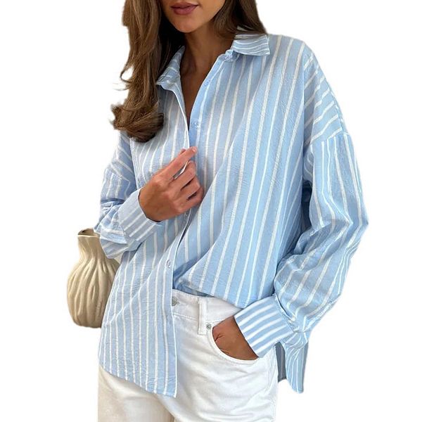 Женская повседневная рубашка в полоску с отложным воротником, свободного кроя, с длинными рукавами Boddysize, Light Blue
Женская повседневная рубашка в полоску с отложным воротником, свободного кроя, с длинными рукавами Boddysize, Light Blue