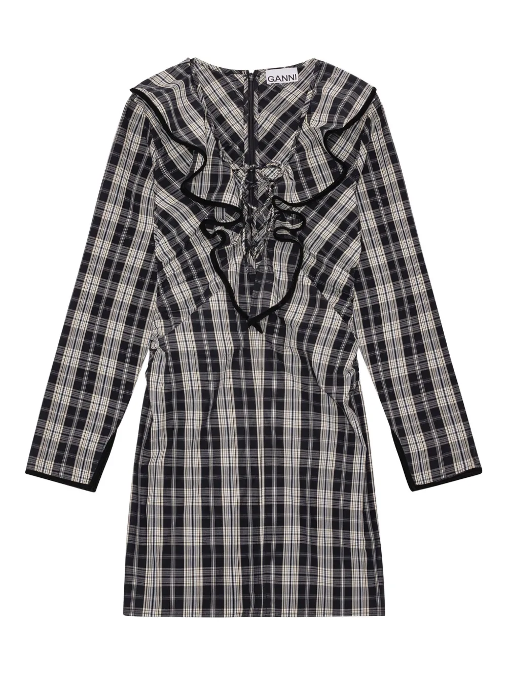Клетчатое платье с оборками Ganni, черный
Клетчатое платье с оборками Ganni, черный