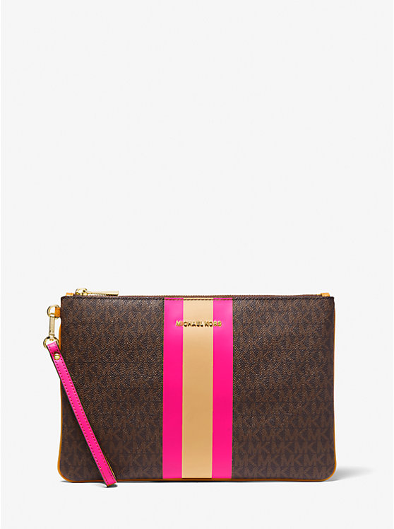 Большой клатч с полосами и логотипом на молнии Michael Kors, Wild Berry Multi 
Большой клатч с полосами и логотипом на молнии Michael Kors, Wild Berry Multi