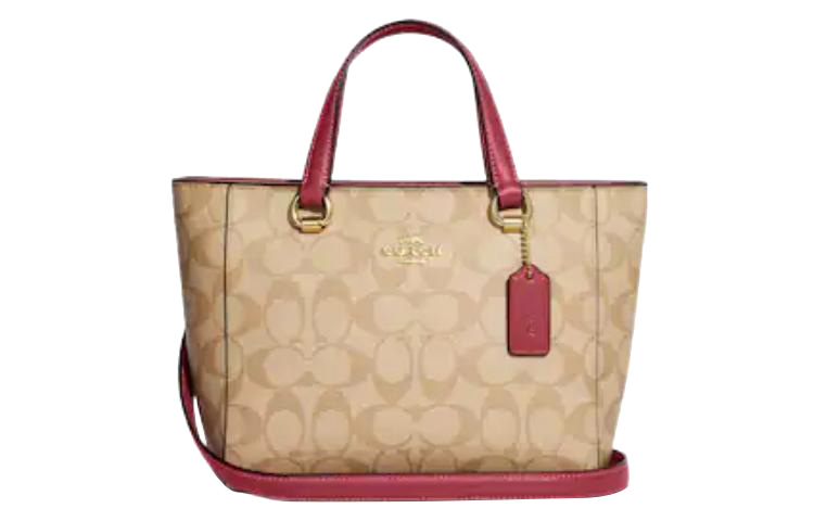 COACH Сумка Алис с покрытием из холста и гладкой кожи наплечная через плечо маленькая женская монограмма коричневая