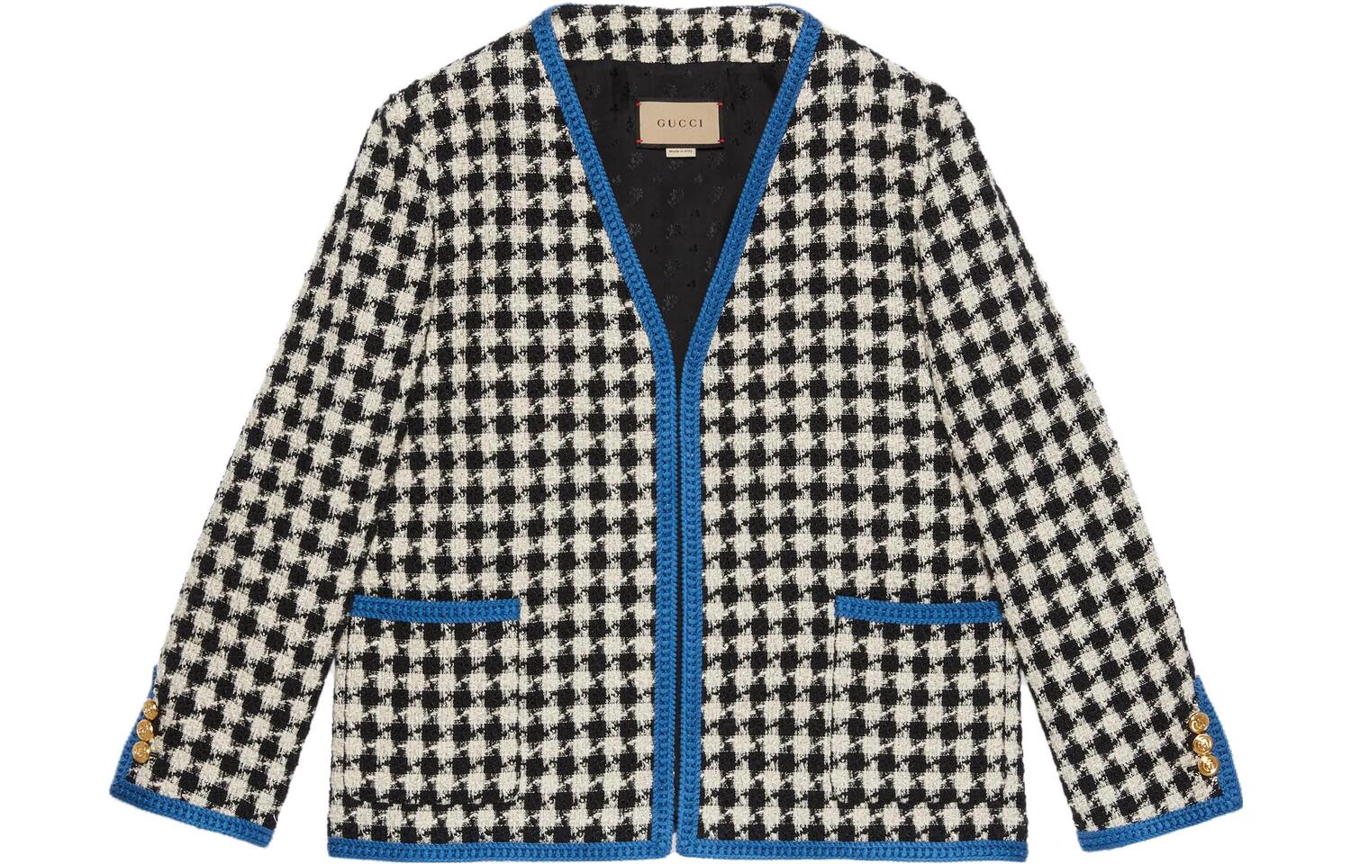 Твидовый жакет в клетку с длинными рукавами Gucci, черный белый
Твидовый жакет в клетку с длинными рукавами Gucci, черный белый