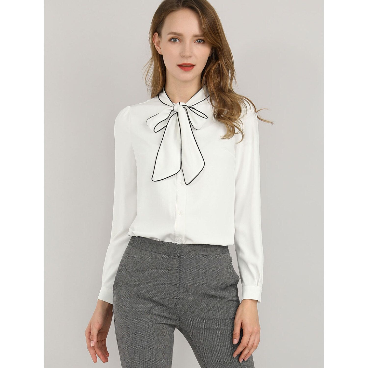 Женские рабочие блузки с длинными рукавами и завязками на пуговицах, рубашки ALLEGRA K, черный
Женские рабочие блузки с длинными рукавами и завязками на пуговицах, рубашки ALLEGRA K, черный