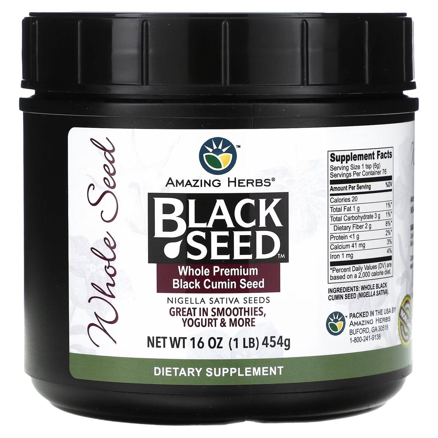 Цельные семена черного тмина Amazing Herbs Black Seed премиум-класса, 454 г
Цельные семена черного тмина Amazing Herbs Black Seed премиум-класса, 454 г