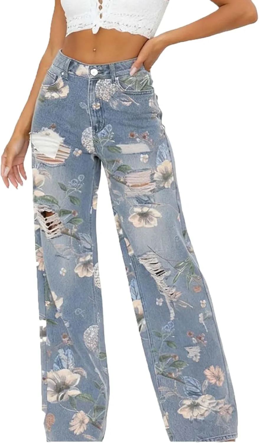 Женские рваные джинсы High Waist с цветочным принтом BXJX
Женские рваные джинсы High Waist с цветочным принтом BXJX