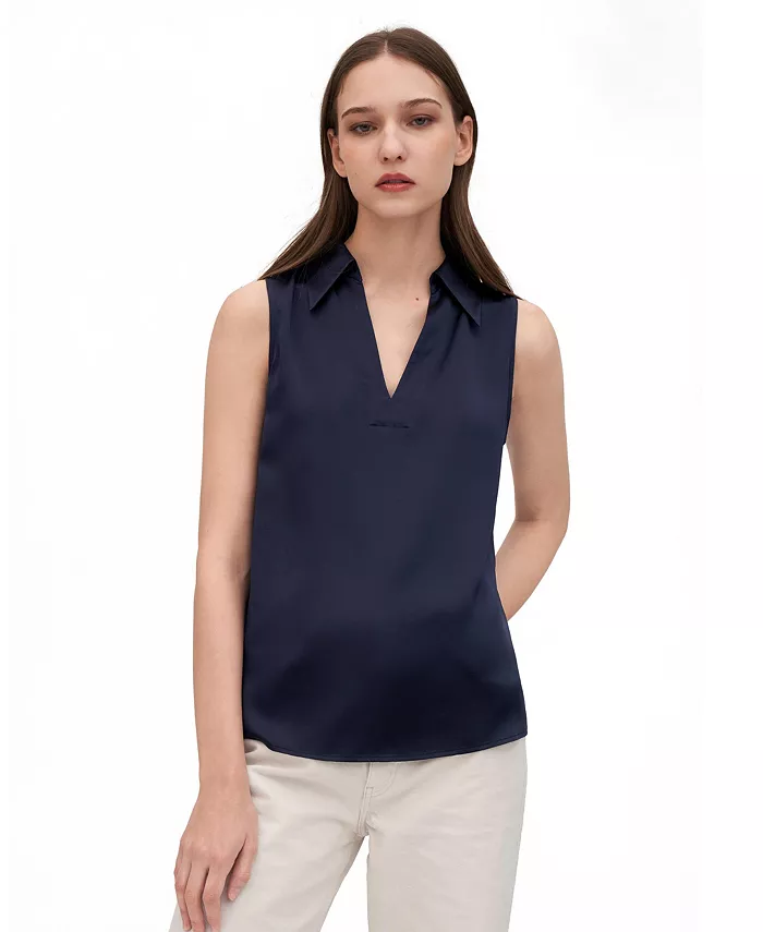 Шелковая фиолетовая блузка без рукавов с V-образным вырезом для женщин LILYSILK, синий 
Шелковая фиолетовая блузка без рукавов с V-образным вырезом для женщин LILYSILK, синий