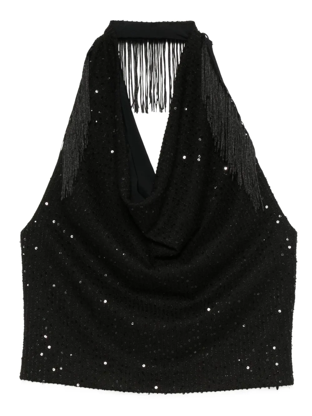 Топ с бахромой, украшенный пайетками IRO, черный 
Топ с бахромой, украшенный пайетками IRO, черный