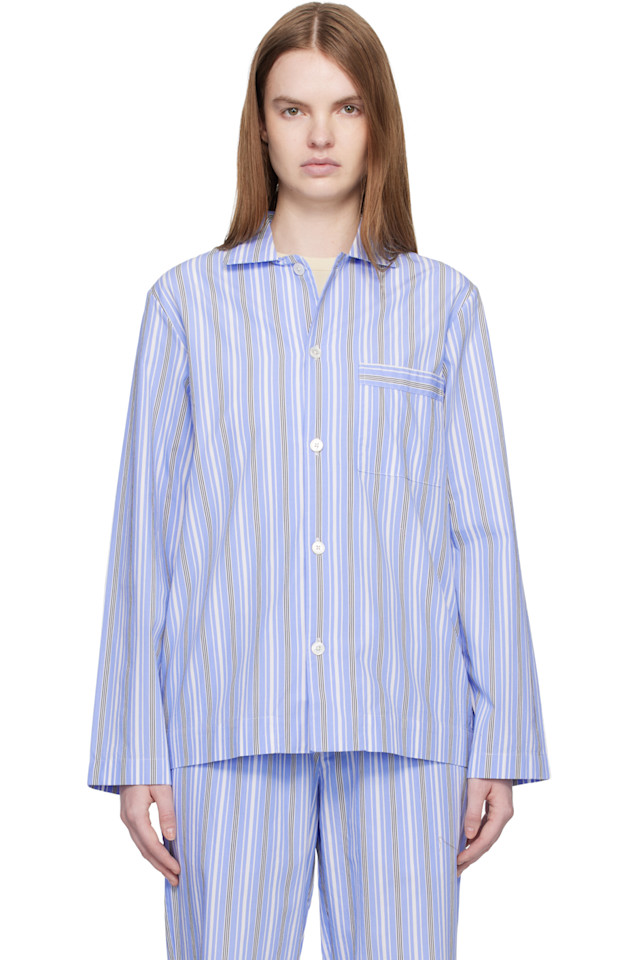 Tekla Пижамная рубашка с длинными рукавами из поплина сине-белого цвета
Tekla Пижамная рубашка с длинными рукавами из поплина сине-белого цвета