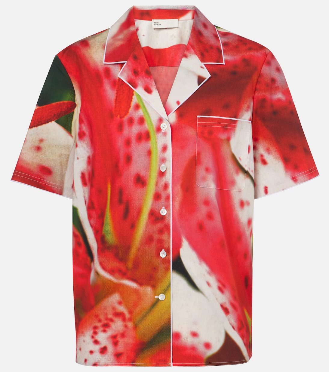 Печатная рубашка из хлопкового твила Tory Burch, Pink Lily 
Печатная рубашка из хлопкового твила Tory Burch, Pink Lily